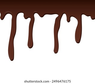 Dripping melted chocolate. Dripping liquid. Flowing chocolate isolated on white background. leak, splash, spilled liquid. Vector illustration.