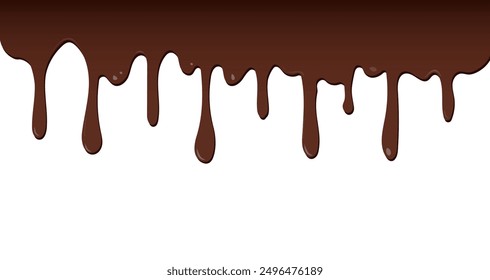 Dripping melted chocolate. Dripping liquid. Flowing chocolate isolated on white background. leak, splash, spilled liquid. Vector illustration.