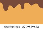 Dripping melted chocolate over yellow caramel background. Honey or peanut butter sauce with chocolate topping. Sweet brown and yellow liquid dessert texture.