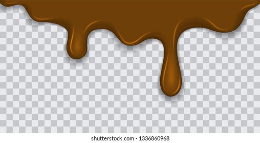 Dripping melted chocolates isoalted. Realistic 3d rector illustration of liquid chocolate cream or syrup