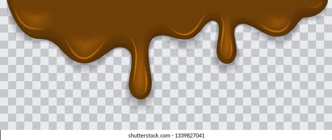Dripping melted chocolates isoalted. Realistic 3d rector illustration of liquid chocolate cream or syrup