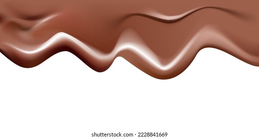 Dripping Melted Chocolates Isoalted. Realistic 3d Illustration of Liquid Chocolate Cream or Syrup.