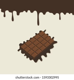 Dripping Melted Chocolates Isolated. Milk chocolate bar. Vector Illustration of Liquid Chocolate Cream or Syrup with Place for Text