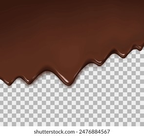 Dripping Melted Chocolates Isolated. Realistic 3d Vector Illustration of Liquid Chocolate Cream or Syrup on Transparency Background