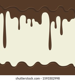 Dripping Melted Chocolates Isolated. Vector Illustration of Liquid Chocolate Cream or Syrup with Place for Text. Melted Chocolate Background