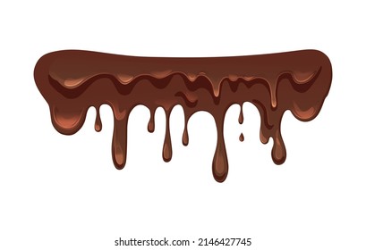 Dripping melted chocolates are isolated. Vector illustration of liquid chocolate cream or syrup. Draining brown liquid. 