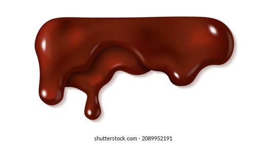 Dripping melted dark or milk chocolate isolated on white background. Realistic vector 3d illustration of brown cream sauce or syrup drop. Horizontal border elements. Dropping liquid cocoa