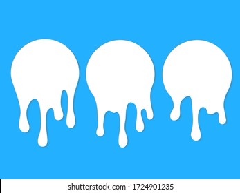 Dripping milk flows down. Dripping liquid. Fluid fluid. Spilling paint. Falling paint. Fluid oil stain. Abstract, liquid drops of ink. Vector illustration.