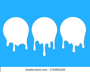 Dripping milk flows down. Dripping liquid. Fluid fluid. Spilling paint. Falling paint. Fluid oil stain. Abstract, liquid drops of ink. Vector illustration.