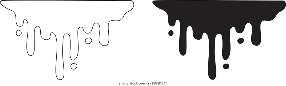 Conjunto de borde de pintura de goteo con Formas de goteo líquido en blanco y negro. La fusión de la tinta y el flujo de pintura crean un efecto de borde grunge audaz. Ideal para carteles, estilos de graffiti, Anuncios y superposiciones gráficas modernas.