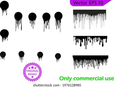 Dripping paint drips background. Excellent drips illustration. Collection of dripping brush stroke paints. Transparent background
