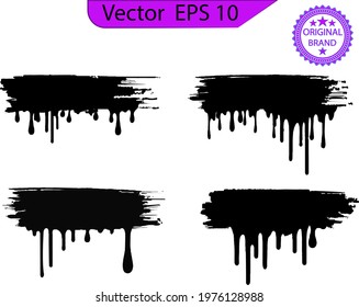 Dripping paint drips background. Excellent drips illustration. Collection of dripping brush stroke paints. Transparent background
