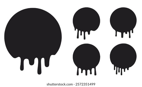 dripping paint icon set. dripping circular liquid.