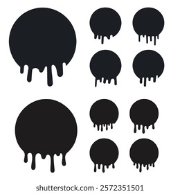 dripping paint icon set. dripping circular liquid.