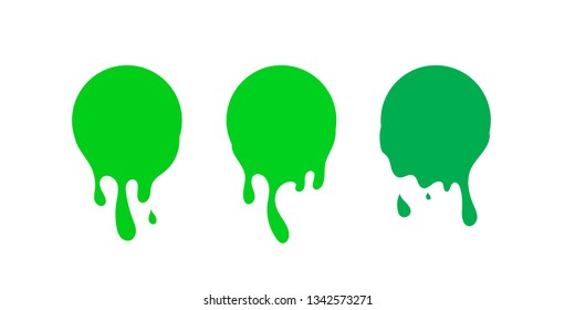 Dripping paint icon set. Current liquid. Paint flows. Melted circle logo. Current paint, stains. Current inks. green ink. vector illustration