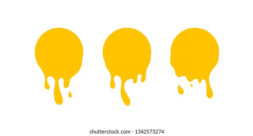 Dripping paint icon set. Current liquid. Paint flows. Melted circle logo. Current paint, stains. Current inks. yellow ink. vector illustration