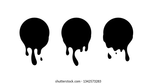 Dripping paint icon set. Current liquid. Paint flows. Melted circle logo. Current paint, stains. Current inks. black ink. vector illustration