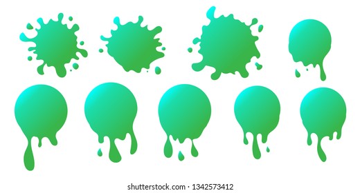Dripping paint icon set. Current liquid. Paint flows. Melted circle logo. Current paint, stains. Current inks. green ink. vector illustration