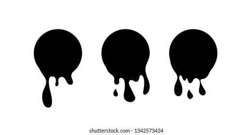 Dripping paint icon set. Current liquid. Paint flows. Melted circle logo. Current paint, stains. Current inks. black ink. vector illustration