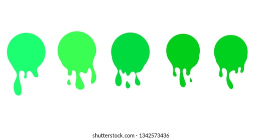 Dripping paint icon set. Current liquid. Paint flows. Melted circle logo. Current paint, stains. Current inks. green ink. vector illustration