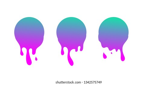 Dripping paint icon set. Current liquid. Paint flows. Melted circle logo. Current paint, stains. Current inks. purple ink. vector illustration