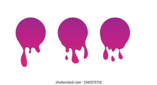 Dripping paint icon set. Current liquid. Paint flows. Melted circle logo. Current paint, stains. Current inks. purple ink. vector illustration