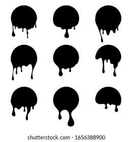 Dripping paint icon set. Current liquid. Paint flows. Melted circle logo. Current paint, stains. Current inks