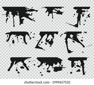 Dripping paint and ink vector set isolated on a transparent background.