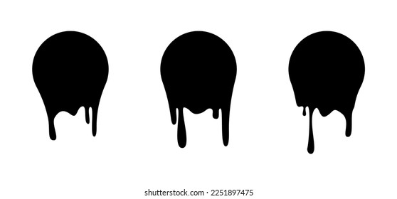 Dripping paint or liquid. Liquid paint drops. Flowing paint, stains. Black melting paint. For use in any color and for any design. Vector