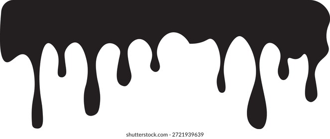Gotejamento de tinta e fluxo líquido - tinta, chocolate, óleo e derreter gotas. Pinta os fluxos. Tinta atual, manchas. Quedas atuais. Gráficos estilizados com tinta preta escorrendo em preto sobre plano de fundo transparente