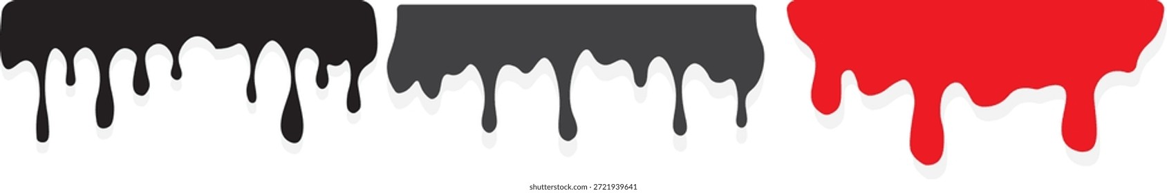 Gotejamento de tinta e fluxo líquido - tinta, chocolate, óleo e derreter gotas. Pinta os fluxos. Tinta atual, manchas. Quedas atuais. Gráficos estilizados com tinta preta escorrendo em preto sobre plano de fundo transparente