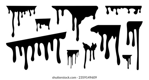 Dripping paint, liquid, ink. Black paint flows Vector illustration..