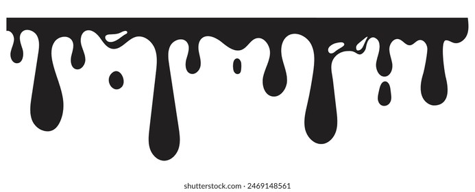 Dripping Paint molten splash, liquid flow abstract shape stain isolated on transparent background. Fluid trickle, border or stencil.