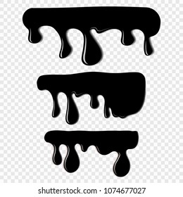 Dripping paint on transparent background. Black vector dripping elements for your design.