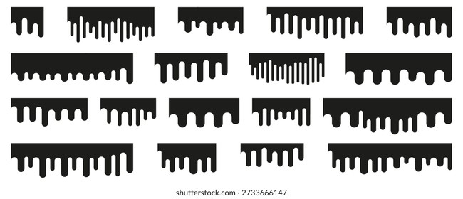 Formas de pintura de goteo colección en negro. Goteos de líquido Abstractas y bordes que fluyen