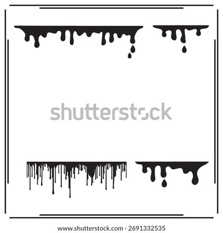 Dripping Paint Silhouettes: Various Drip Patterns and Ink Streaks - Black Paint Drip Icons on White Background