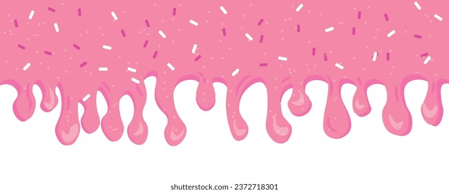 Dripping pink cream with sprinkles on white background