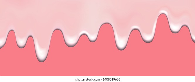 Dripping pink creamy liquid, donut, yogurt with jam, ice cream. Doughnut glaze. Caramel. Vector drip texture.