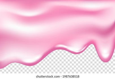 Dripping pink creamy liquid, donut, yogurt with cherry jam, ice cream. Doughnut glaze. Caramel. Vector drip texture.