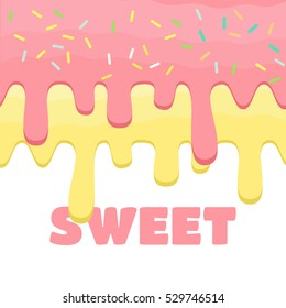 Dripping pink glaze. Abstract background with donut dripping glaze