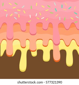 Dripping pink glaze. Abstract background with donut dripping glaze. Dripping glaze vector