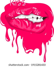 Dripping pink lips. Vector illustartion for print
