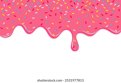 Gotejamento rosa doce donut esmalte fundo vetor, fundo de banner de polvilhos coloridos