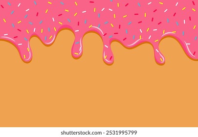 Gotejamento rosa doce donut esmalte fundo vetor, fundo de banner de polvilhos coloridos