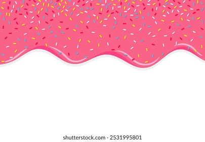 Gotejamento rosa doce donut esmalte fundo vetor, fundo de banner de polvilhos coloridos