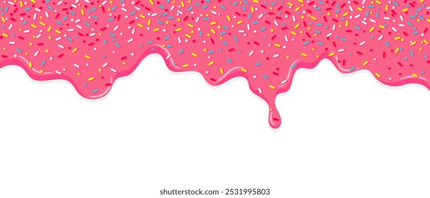 Gotejamento rosa doce donut esmalte fundo vetor, fundo de banner de polvilhos coloridos