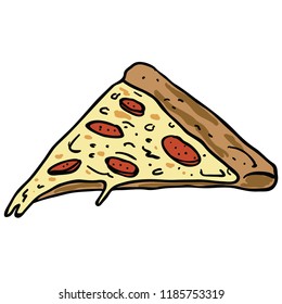 dripping pizza slice hand drawn cartoon comic illustration isolated on white