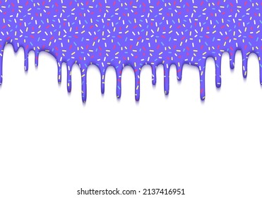 Dripping Purple Glaze with Colorful Sprinkles Isolated on White Background. Abstract Vector Food Illustration.