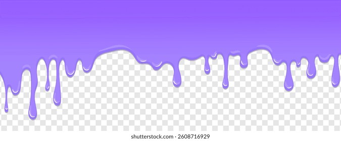Dripping purple liquid paint on transparent background. Flowing paint fluid. Vector illustration