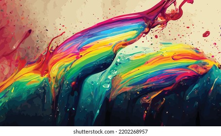 dripping rainbow color paint splashes as background